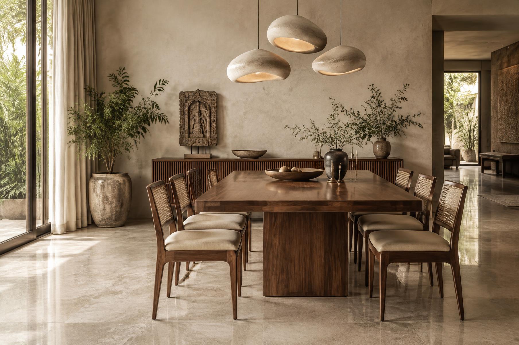 Warm modern Indian dining room concept